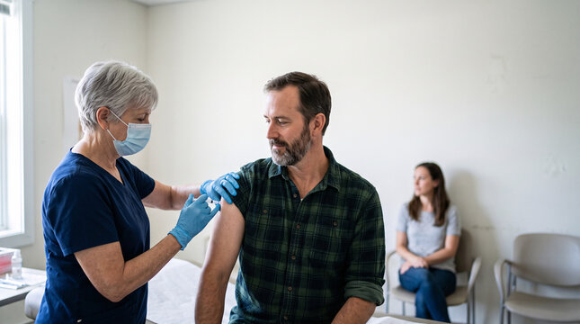 Professionnel de sant&eacute; administrant un vaccin &agrave; un homme