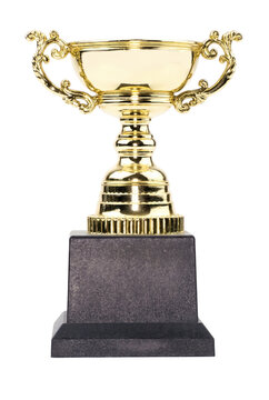 Shining Golden Trophy Cup on a Dark Pedestal