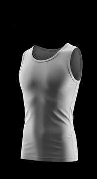 A simple white athletic singlet is isolated against a pure black background, highlighting the fabric texture and clean lines of the garment ,white ,fashion ,apparel