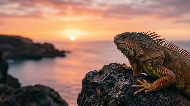 green iguana close up at sunset light in san juan puerto rico video