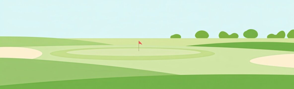 Minimalist vector illustration of a golf course green with sand bunkers