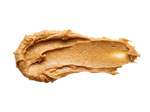 Smooth peanut butter spread texture close up isolated on transparent background