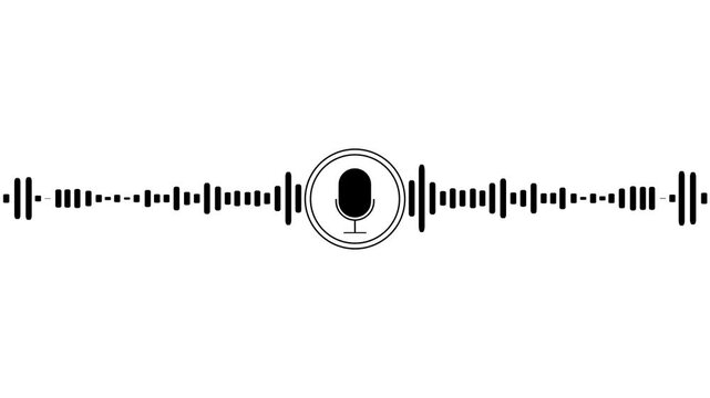 Animated microphone icon with audio wave for voice recording, podcast spectrum, sound frequency equalizer, voice assistant, speech recognition, acoustic rhythm and radio station loop animation