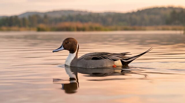 northern pintail on lake close up at morning light in san joaquin valley california usa video