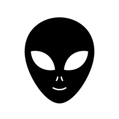 Alien head shape icon in black color featuring a minimalist extraterrestrial face design for sci fi themed graphics digital art projects and science fiction media. © Handmade