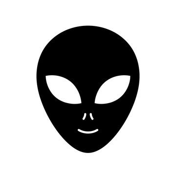 Alien head shape icon in black color featuring a minimalist extraterrestrial face design for sci fi themed graphics digital art projects and science fiction media.