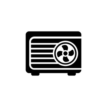 Air conditioner outdoor unit icon in black color representing home climate control cooling ventilation systems and building HVAC infrastructure maintenance tools.
