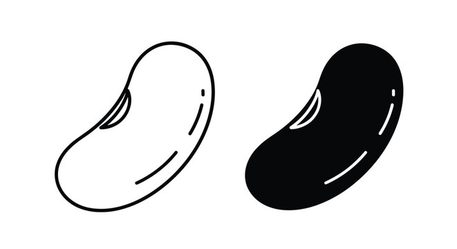 Pair of kidney bean shapes shown in simple black outline and solid fill versions for food or agricultural themes.