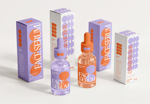 Face Serum Bottle and Box Mockup