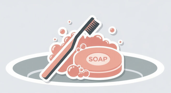 Hygienic Routine Of Toothbrush Soap And Bubbles For Cleanliness