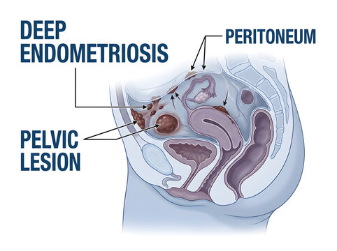 Deep endometriosis with pelvic lesion medical illustration isolated on white background