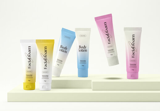 Facial Foam and Body Lotion Tube Mockup
