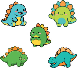Cute Kawaii Stegosaurus Sticker Set with 5 Orange Plates © abid04