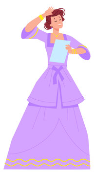 Woman in vintage dress acting drama scene on stage
