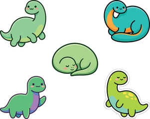 Cute Kawaii Brontosaurus Sticker Set with 5 Green Poses and Blush © abid04