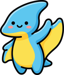 Cute Kawaii Light Blue Pterodactyl Sticker with Yellow Wings © abid04