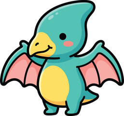 Cute Kawaii Teal Pterodactyl Sticker with Yellow Beak and Blush © abid04