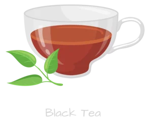 Black tea in glass mug cartoon illustration. Hot cup © ssstocker