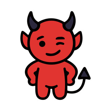 Cute Red Devil Character Winking With Horns And Tail