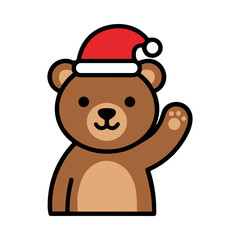 Obraz premium Cute Teddy Bear Wearing Santa Hat Waving Hello Christmas Greeting