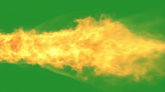 Realistic golden-yellow fire stream effect with dynamic motion for visual effects and media production