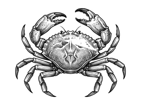 Crab vector illustration hand drawn engraving style isolated on white background animal seafood marine ocean shellfish claw vintage sketch monochrome black animals43