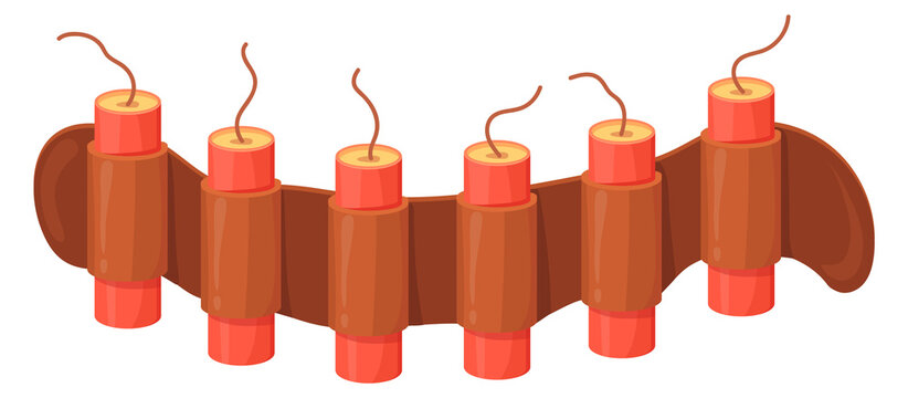 Explosive belt. Dynamite sticks. Bomb cartoon icon