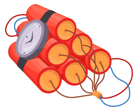 Explosive with round clock cartoon icon. Dynamite or bomb