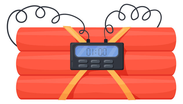 Bomb cartoon icon. Electronic detonator on red dynamite