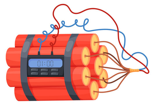 Time detonator on explosive bomb cartoon icon