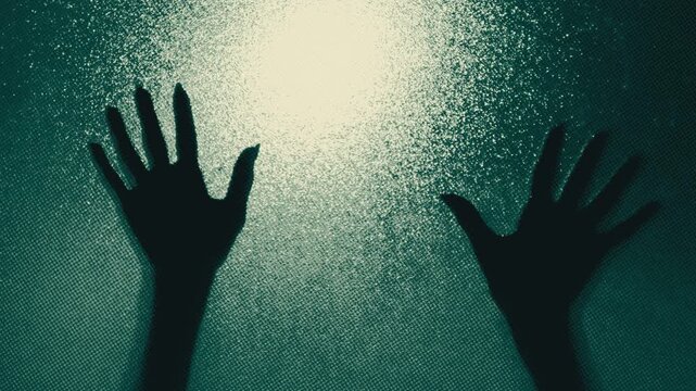 Mysterious Hand Silhouette Reflected in Blurry Mirror