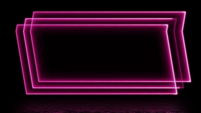 Neon old noise glitch decorative triple layer rectangle border frame for copy space text overlay loopable digital animation with animated reflective floor on background