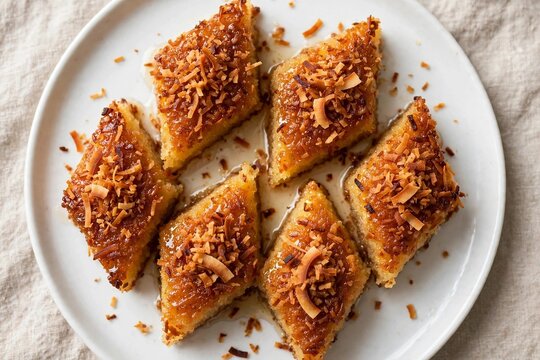 Basbousa with Coconut Fried