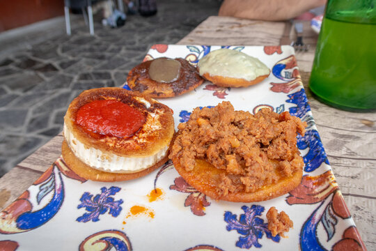 Asturian tapas and pintxos served on colorful plates