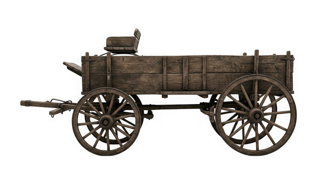Vintage wooden farm wagon isolated on transparent background
