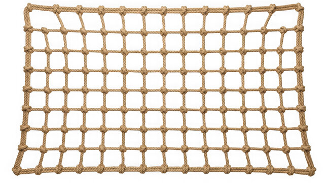 A rectangular nautical rope net with square knots, isolated on transparent background