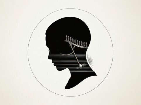 Black Mind Silhouette with Zipper Mechanism Illustration