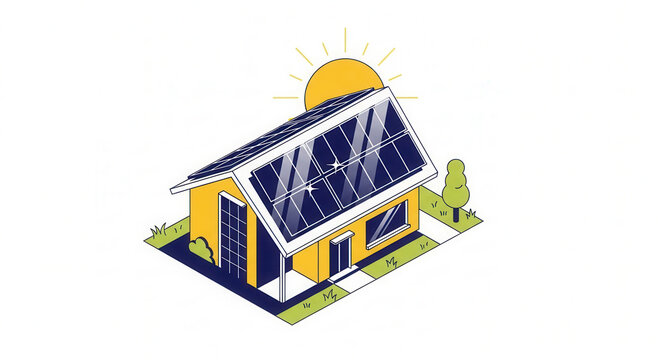 Eco friendly house with solar panels on roof powered by sun green energy concept renewable electricity for home