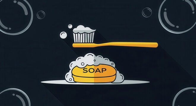 Dental Hygiene Essentials And Soap Bubbles Minimalist Style