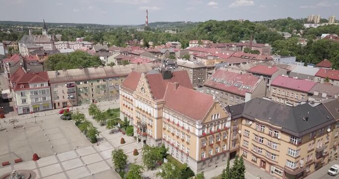 Main Square and City Hall Cesky Tesin, town on the border of Poland and the Czech Republic