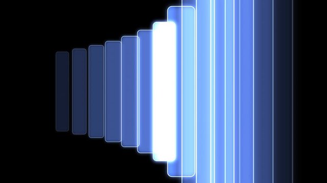 Abstract blue glowing vertical rectangles on black background