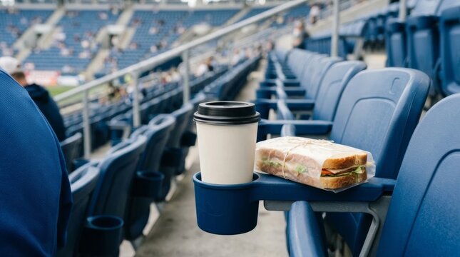 Stadium Seating with Snack and Drink: Modern Spectator Experience with Copy Space
