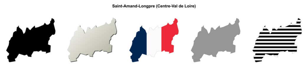 Obraz premium Saint-Amand-Longpre (Centre-Val de Loire) blank outline map set