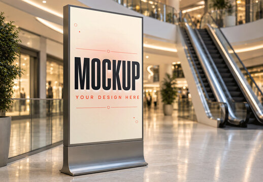 Billboard Mall Escalator Evening Mockup