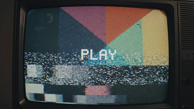 Retro television screens displaying test pattern and static during broadcast interruption for concept of digital noise and vintage technology