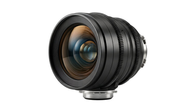 Black cine lens with ribbed focus and zoom rings camera lens video production lens barrel