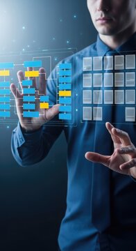 Person using interactive digital wall with hand gestures