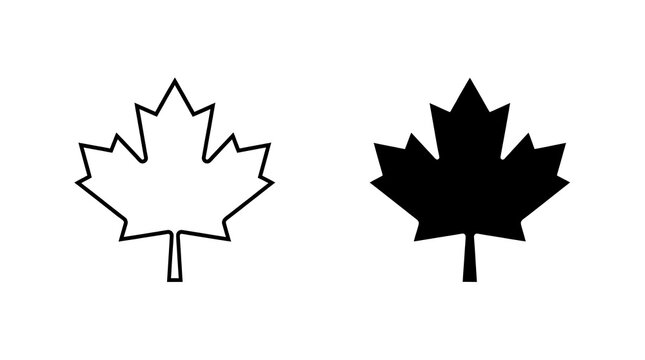 Maple leaf outline and solid silhouette icon set isolated on transparent background