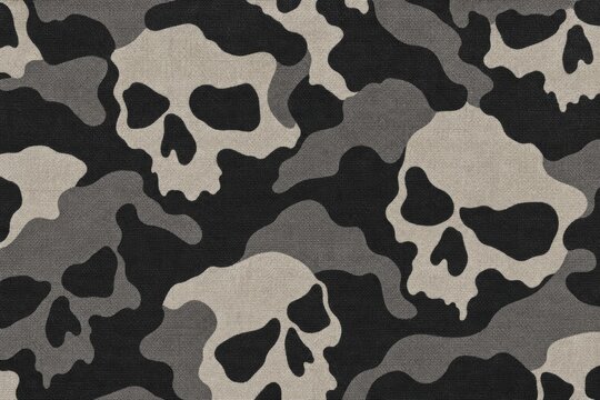 Camouflage skull pattern creating military textile background
