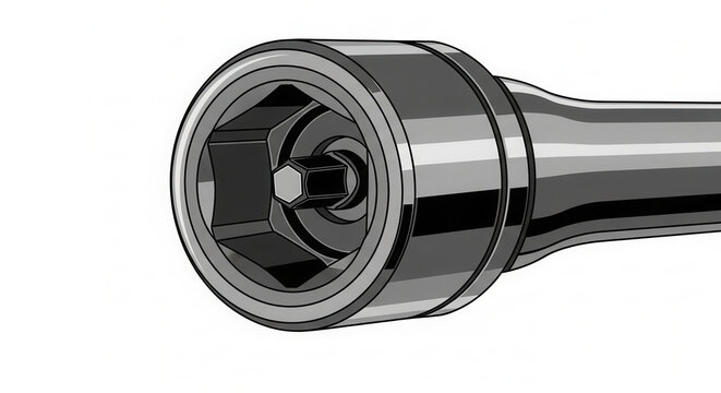 Close Up Of A Socket Wrench Tool On A White Background